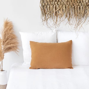 Tan Linen Pillowcase – Soft Stonewashed Flax Sham – Custom Size Breathable Pillow Cover – Warm Neutral Bedding Accent in European Linen