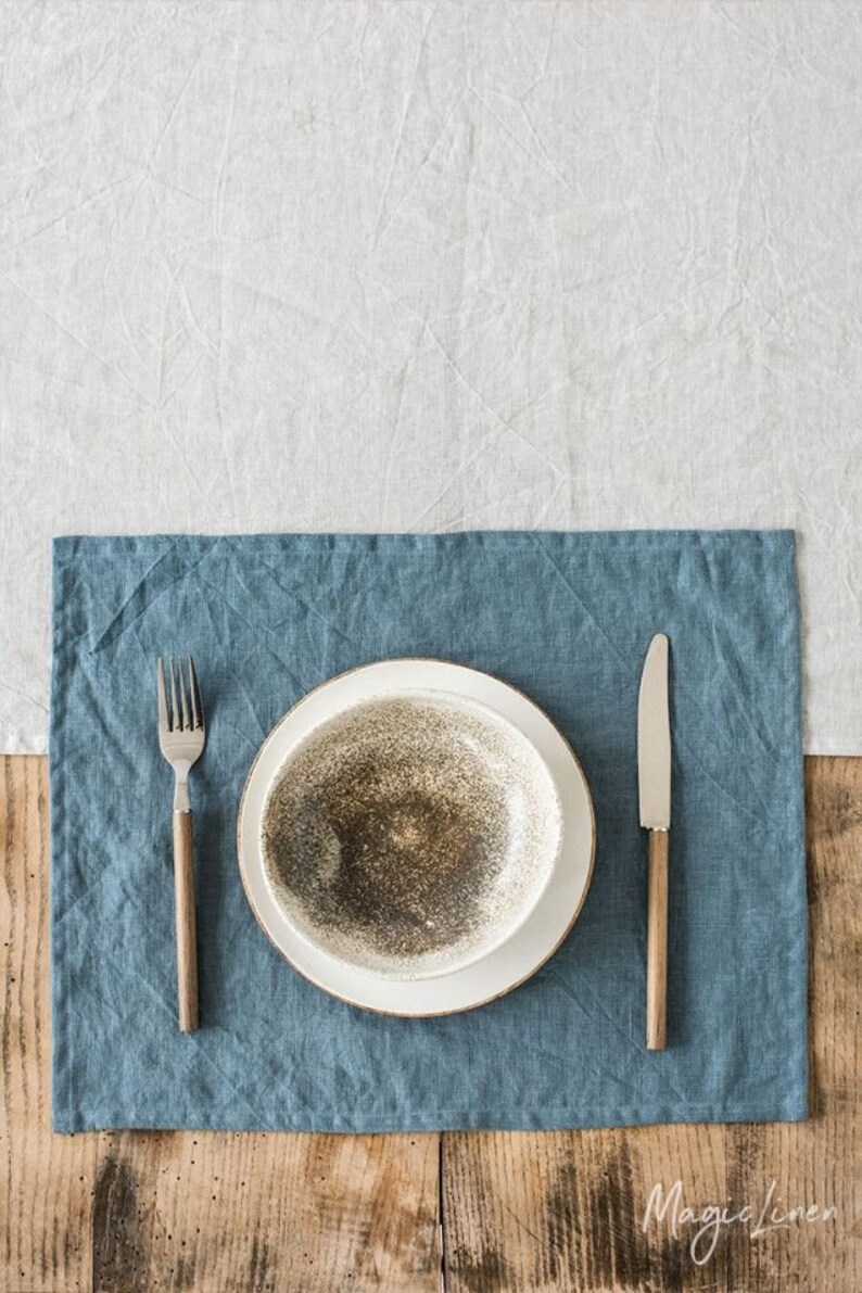 Gray blue linen placemats set. Linen placemats. Set of 2 Etsy