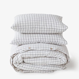 Linen bedding set in Charcoal Grid / Bedding set queen, King with 2 pillowcases / Farmhouse bedding / Windowpane duvet cover image 2