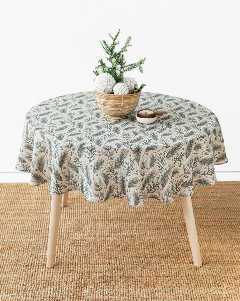 Linen Tablecloth in Winter Print, Christmas Tablecloth, Rectangular