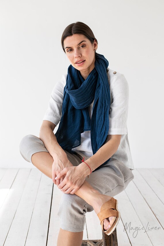 Navy linen scarf deals