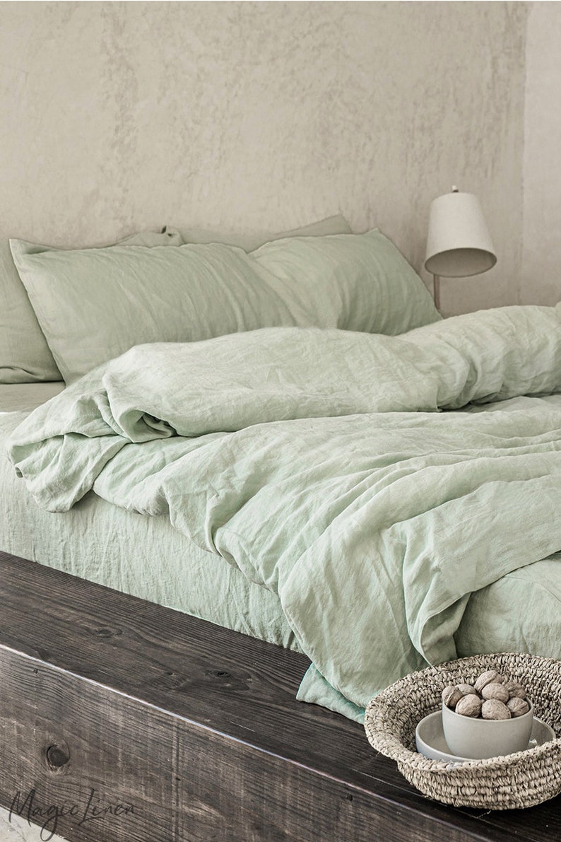 Sage Green linen sheet set. Fitted sheet flat sheet 2 Etsy