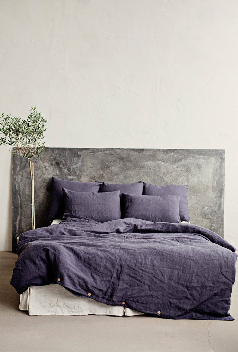 Linen Duvet Cover In Purple Charcoal King Queen Twin Image 0