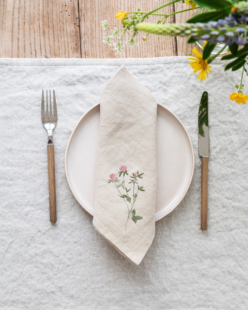 MagicLinen Wildflower Embroidered Linen Napkin