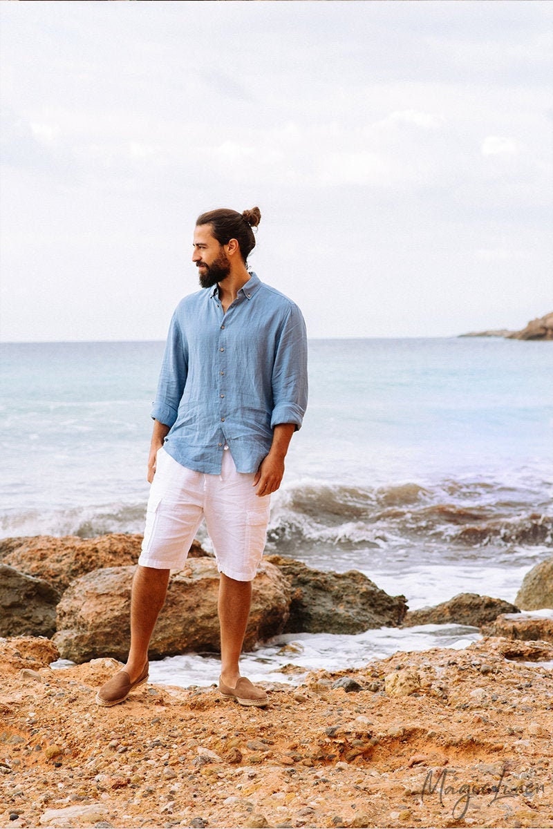 Linen Cargo Shorts for Men LUGANO. Drawstring Shorts Elastic