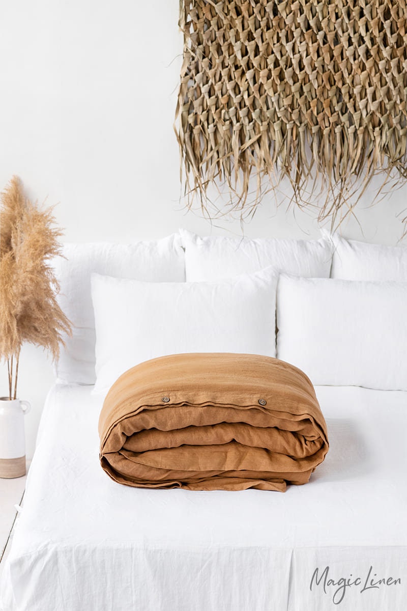 Linen duvet cover in tan color. Washed linen bedding. Custom Etsy