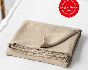 Lenzuolo piano in lino color avena naturale – Strato di biancheria da letto morbido lavato a pietra – Lenzuolo in lino dai toni della terra – Stile minimalista per la casa – Misure Queen e King