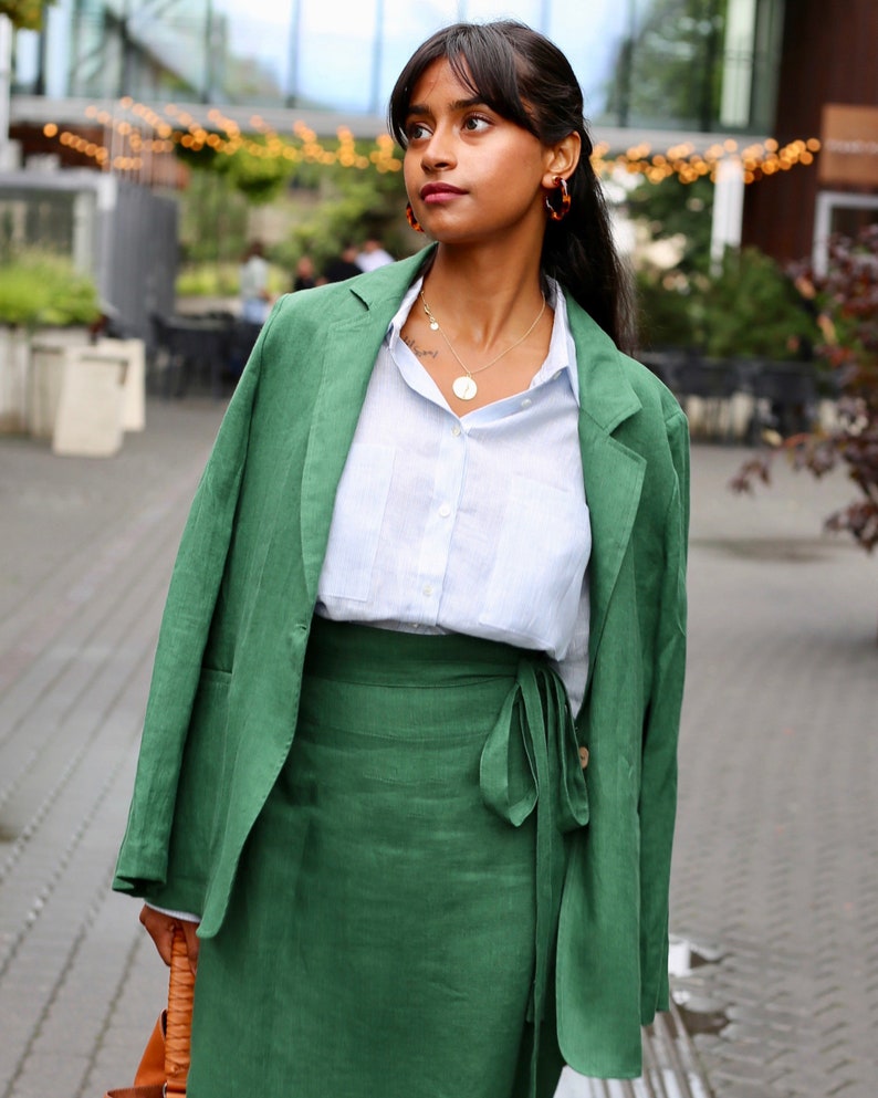 Loose linen blazer PLACID / Long sleeve light linen jacket / Linen womens clothing Green