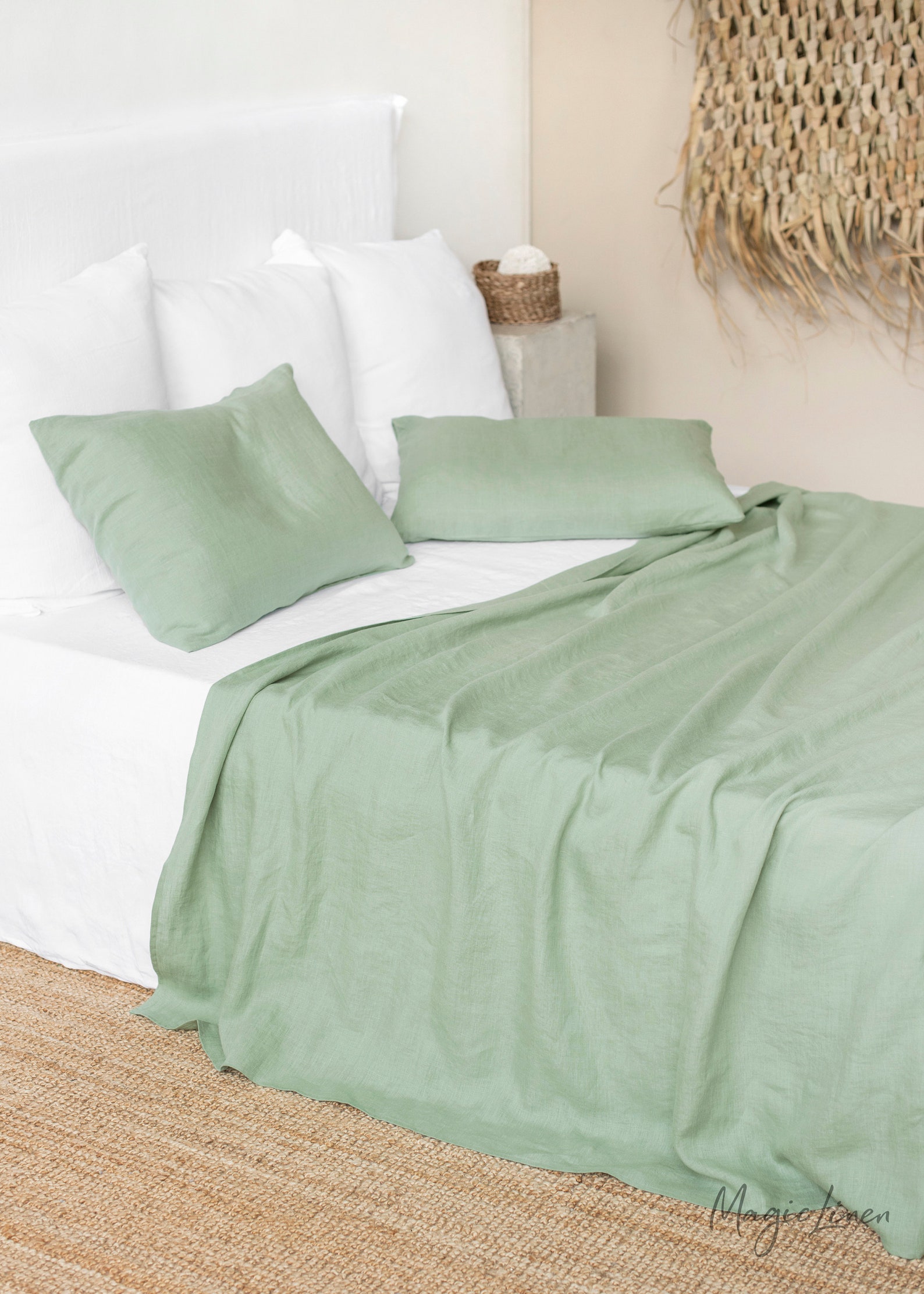 Matcha Green Linen Sheet Set / Fitted Sheet Flat Sheet 2 Etsy