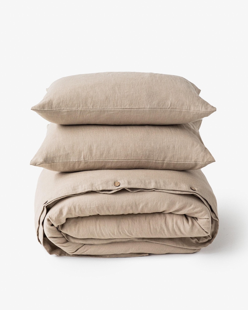 Natural Linen Duvet Cover Set — Beige Queen Duvet Cover — King Linen Bedding Set — Earthy Bedroom Decor image 7