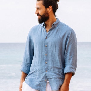 Linen shirt for men NEVADA. Long sleeve, classic linen shirt with buttons. Summer shirt. Linen clothing for men image 3