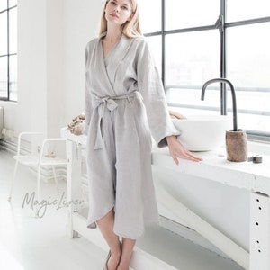 Linen robe in various colors / Dressing gown / Linen bathrobe / Perfect gift for woman Light gray