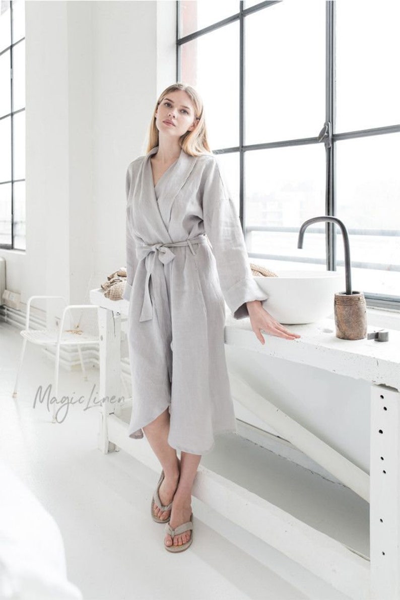 Linen robe in various colors / Dressing gown / Linen bathrobe / Perfect gift for woman Light gray