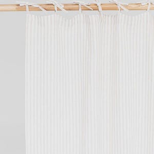 Natural Striped Linen Tie Top Curtain – Semi Sheer Panel for Kitchen, Bedroom or Living Room – Custom Light Filtering Cafe Style Drapes