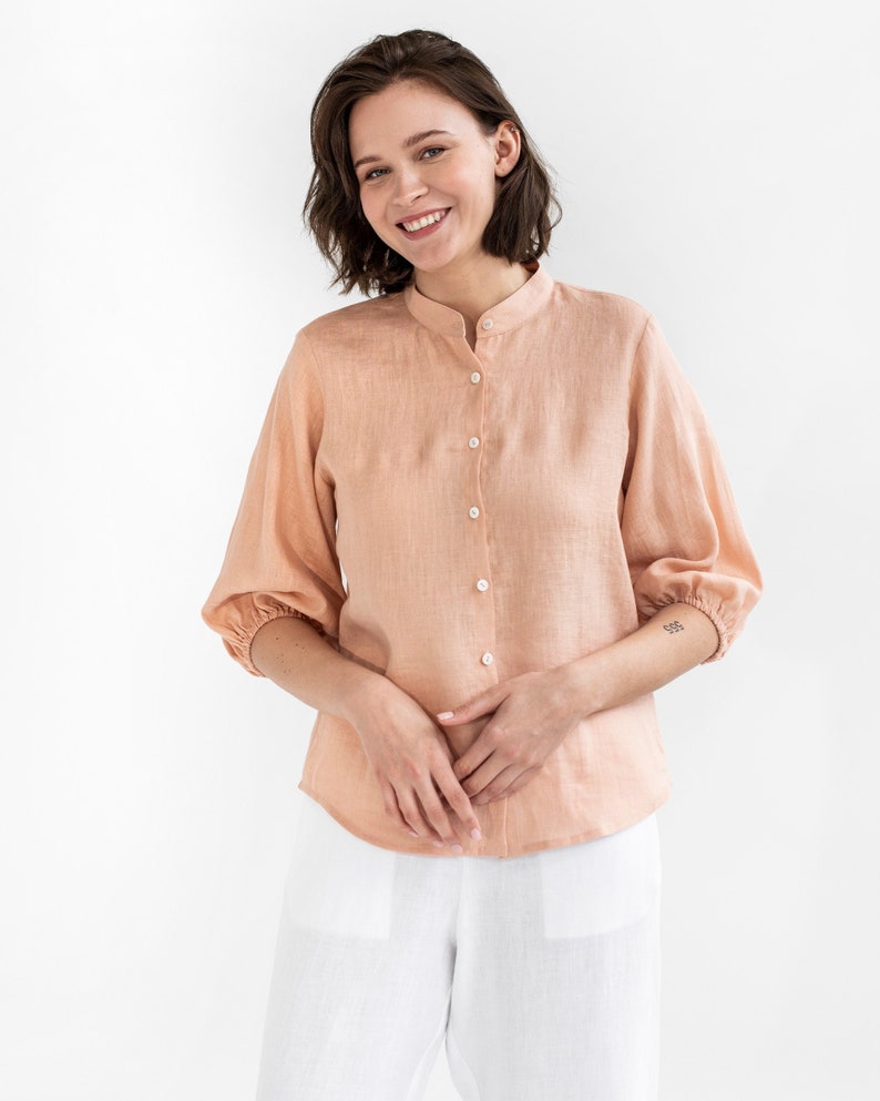 Etsy - Puff sleeve linen shirt ALAMINOS in Peach by MagicLinen