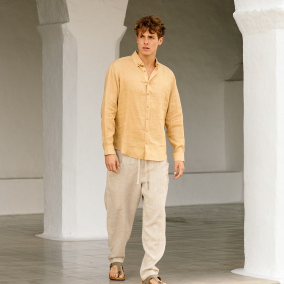 Buy Linen Shirt for Men NEVADA in Sandy Beige / Long Sleeve, Classic Linen  Shirt With Buttons / Summer Shirt / Linen Clothing for Men Online in India  