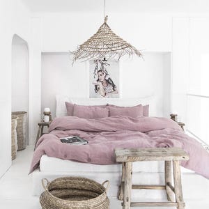 Woodrose linnen lakenset – stoffig roze stonewashed beddengoed – ademend plat laken, hoeslaken en kussenslopen – puur OEKO-TEX gecertificeerd linnen afbeelding 2