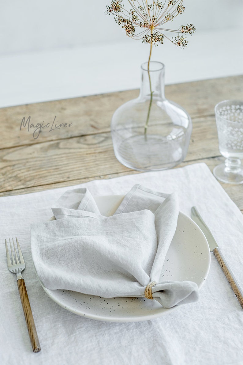 Light Gray linen napkin set of 2. Handmade, stone washed linen napkin set. Gray linen napkins. Table decor, table linens image 3