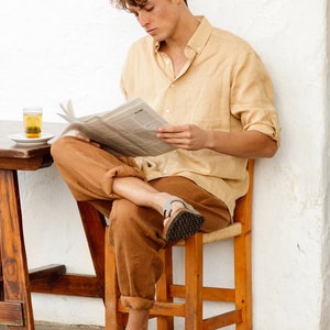 Men's linen shirt CORONADO in Sandy beige / Long sleeve shirt / Men's linen summer shirt image 2