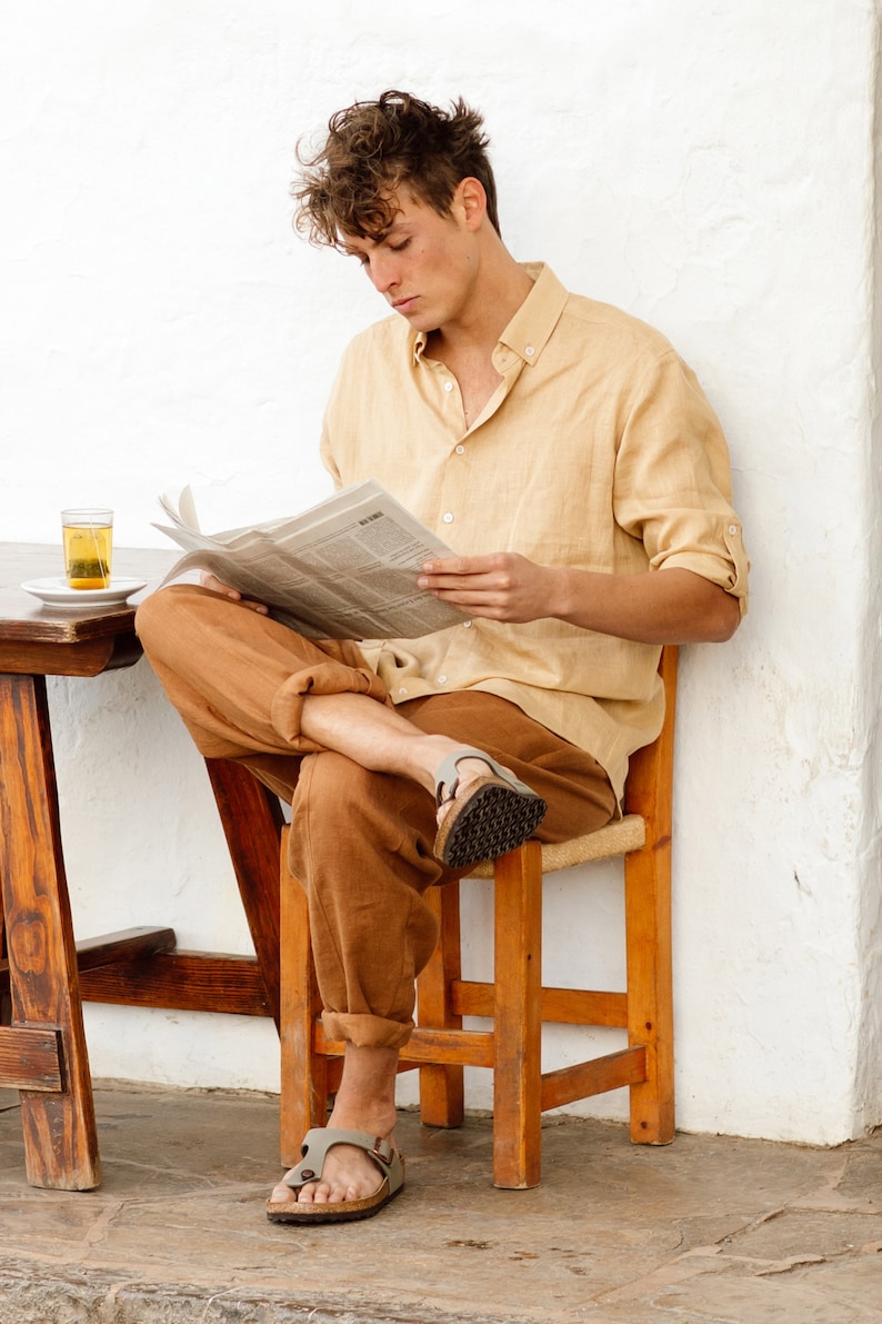 Men's linen shirt CORONADO in Sandy beige / Long sleeve shirt / Men's linen summer shirt image 2