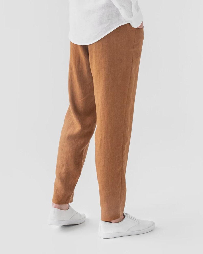 Mens Linen Pants – Cinnamon Trousers with Drawstring Waist and Cargo Pockets – Lightweight Wear - Breathable Outfit, Look TRUCKEE image 4