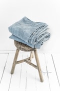 Blue Melange Linen Flat Sheet – Textured Stonewashed Bedding – Soft Denim Tone Top Layer – Breathable European Flax – Queen King Sizes