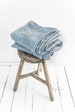 Linen flat sheet in Blue Melange (Light Blue Denim). Queen, King, custom size bed sheet. Pre washed linen bedding. 