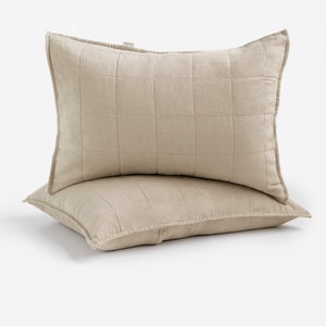 Juego de 2 fundas de almohada acolchadas de lino – Fundas de almohada naturales de 50 x 66 cm con cierre de sobre – Almohadas de lino suave lavado a la piedra para dormitorios relajados