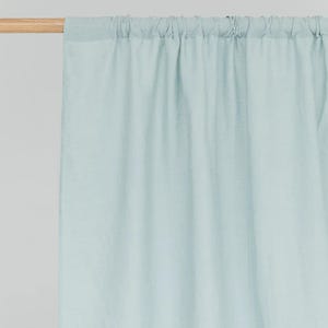 Dusty Blue Linen Curtain Panel – Semi Sheer Rod Pocket Drapes – Custom Size Soft Blue Window Curtain – Stonewashed Farmhouse Bedroom Panel