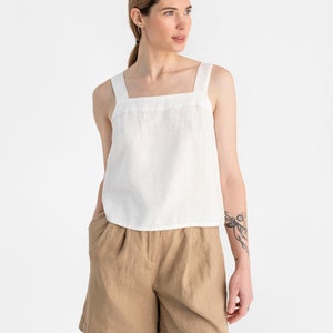 Sleeveless linen top OLINDA in Wheat. Linen blouse. Linen crop top. Basic linen top for women White