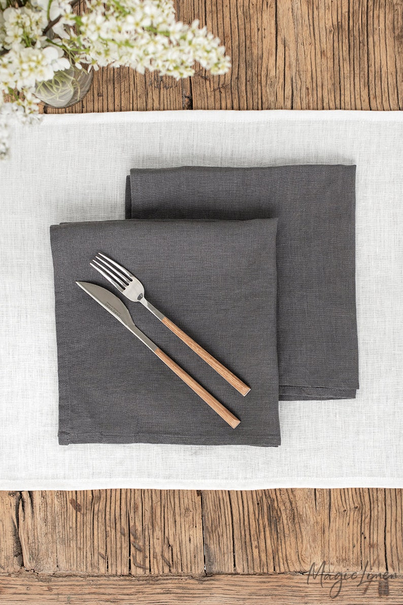 Charcoal Gray dark Gray Linen Napkins. Handmade Stone Etsy Australia