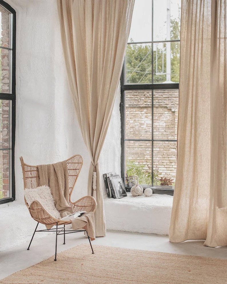 Earthy Window Screen Natural Linen Curtain Panel – Soft Neutral Rod Pocket Drape – Semi ...