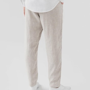 Natural Mens Linen Pants – Trousers with Elastic Waist and Cargo Pockets – Breathable Clothing - Lightweight Outfit TRUCKEE image 4