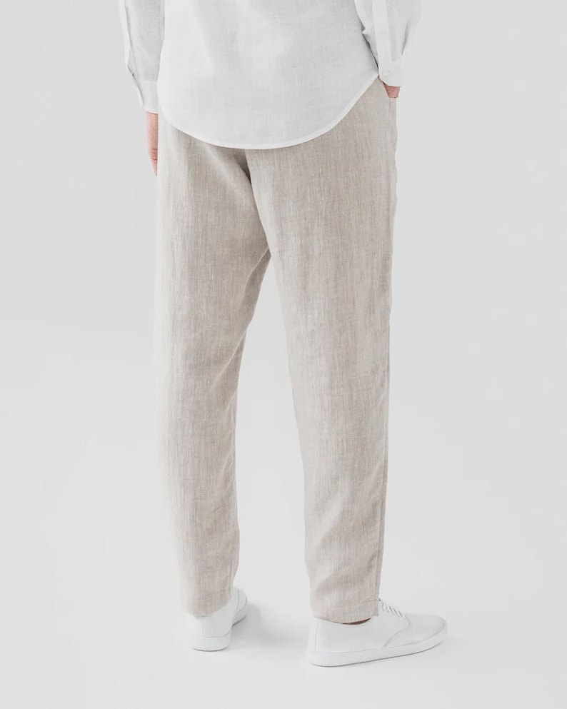 Natural Mens Linen Pants – Trousers with Elastic Waist and Cargo Pockets – Breathable Clothing - Lightweight Outfit TRUCKEE image 4