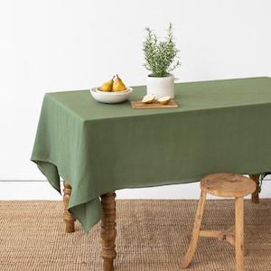 Waldgrüne Leinentischdecke - weicher gewaschener europäischer Flachs - individuelle Größen - rund, quadratisch, rechteckig - rustikale minimalistische Esszimmerdekoration