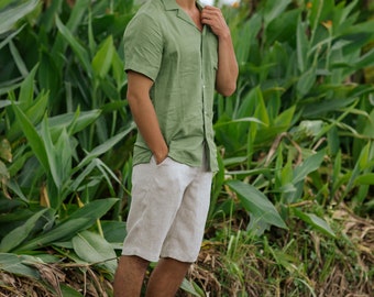 Mens Linen Camp Shirt – Short Sleeve Button up Summer Shirt