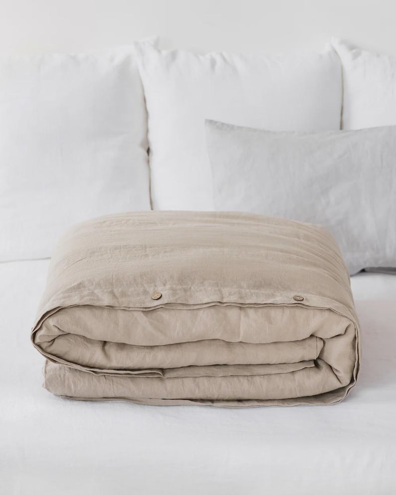 Natural Linen Duvet Cover – Stonewashed Flax Bedding – Latte Color, King Comforter – Thermoregulating OEKO TEX Certified Natural Linen Bed Set