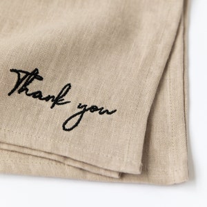 Embroidered linen napkin set of 4 / Thank you linen embroidery / Thanksgiving table decor image 3