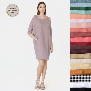 Loose fit linen dress ARUBA in Various colors / Long sleeve linen dress / Made to order