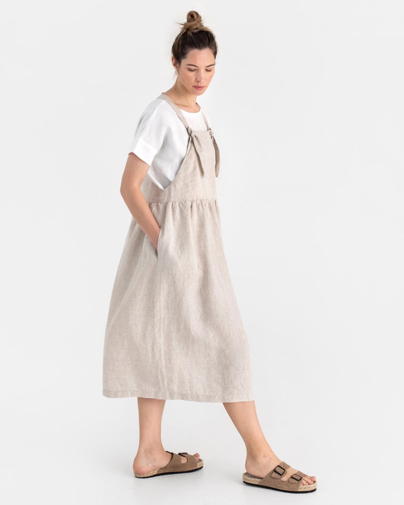 Linen pinafore dress MONTANA in natural melange. Oversized linen dress. Summer dress. Overall dress. Boho dress image 2