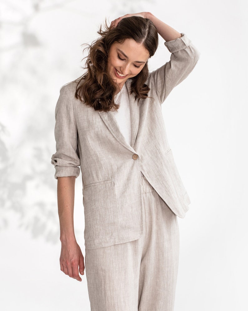 Loose linen blazer PLACID / Long sleeve light linen jacket / Linen womens clothing image 3