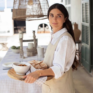 Pinafore linen apron. Japanese cross back apron. No ties linen aprons for women. Linen apron. Natural linen