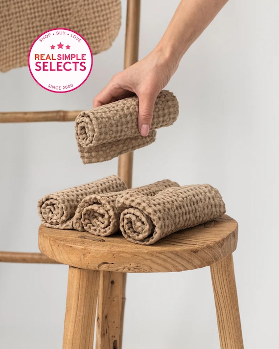 Beige Linen Waffle Face Cloth Set of 5 – Natural Linen Cotton Towels – Soft Washcloths for Skincare, Baby, Bath – Zero Waste Gift Set