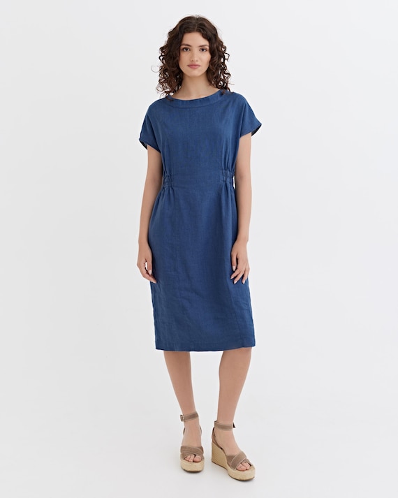 Linen Midi Dress Spring Wedding Guest Dress Cap Sleeve A-line Fit Deep Navy Blue Tie Waist Party Dress Elegant Event Look SAGUARO - Etsy Israel Linen Midi Dress Spring Wedding Guest Dress Cap Sleeve A-line Fit Deep Navy Blue Tie Waist Party Dress Elegant Event Look SAGUARO - Etsy Israel