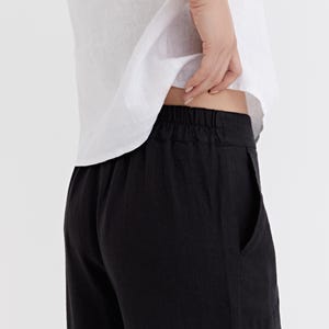 Black Linen Palazzo Pants – Wide Leg Linen Pants for Women – Elastic Waist Regular Fit – Relaxed Lightweight Vacation Wear BANFF image 3