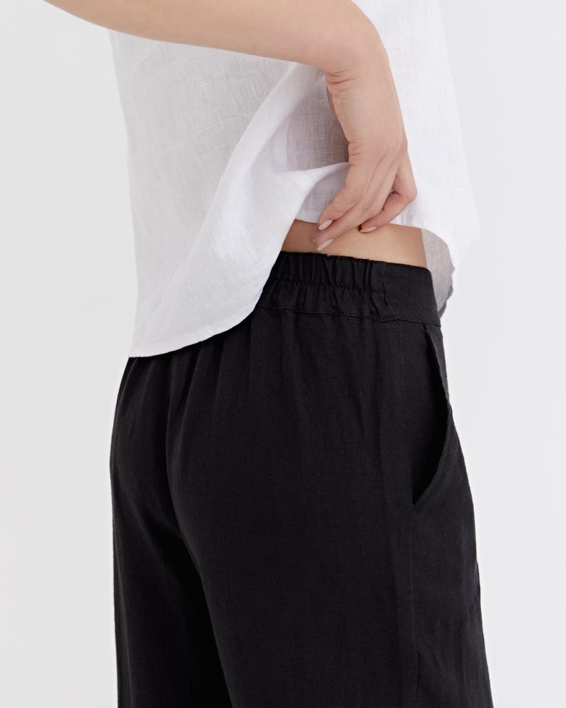 Black Linen Palazzo Pants – Wide Leg Linen Pants for Women – Elastic Waist Regular Fit – Relaxed Lightweight Vacation Wear BANFF image 3