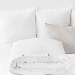 Linen duvet cover in White color. King, queen, custom size bedding image 5