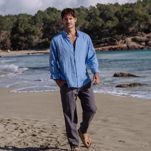 Mens Linen Pants – Lightweight Relaxed Fit Linen Trousers with Drawstring Waist – Breathable Summer Pants in Anthracite BREMER