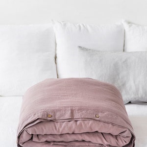 Linen duvet cover in Woodrose Dusty Pink. Washed linen bedding. Custom sizes. Farmhouse decor image 5