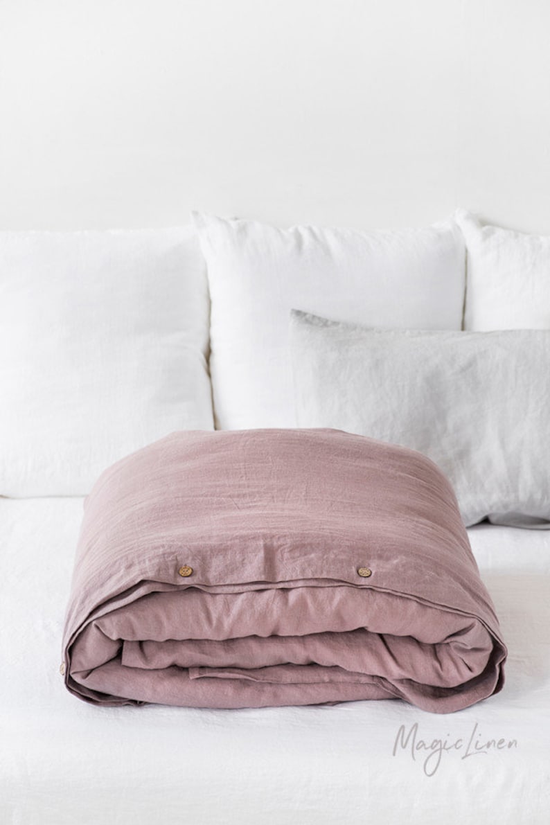 Linen duvet cover in Woodrose Dusty Pink. Washed linen bedding. Custom sizes. Farmhouse decor image 5